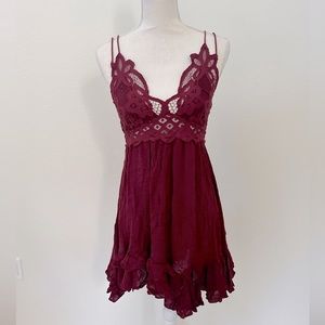 Free People Adella Lace Slip Dress Maroon